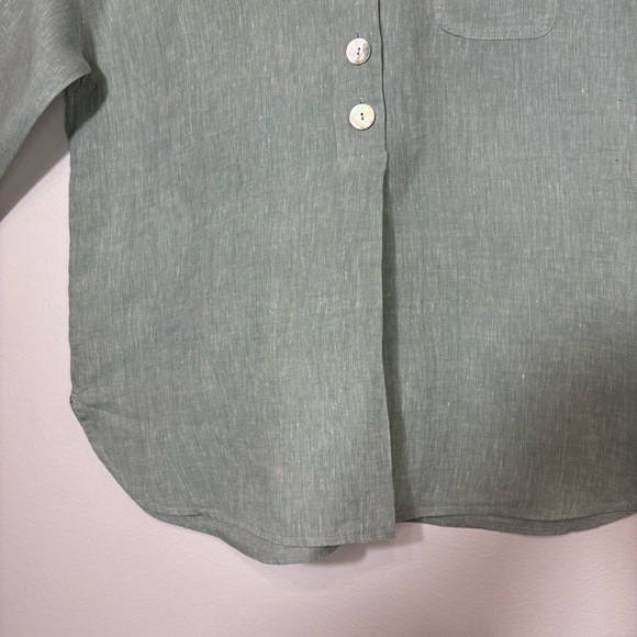 NWT J.Jill Pure Jill 100% Linen 3 Button Front Tunic Blouse Sage Green Sz MP - Picture 14 of 14